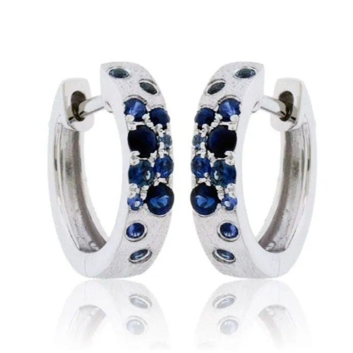 White Gold Satin Finish Narrow Flush Set Blue Sapphire Earrings