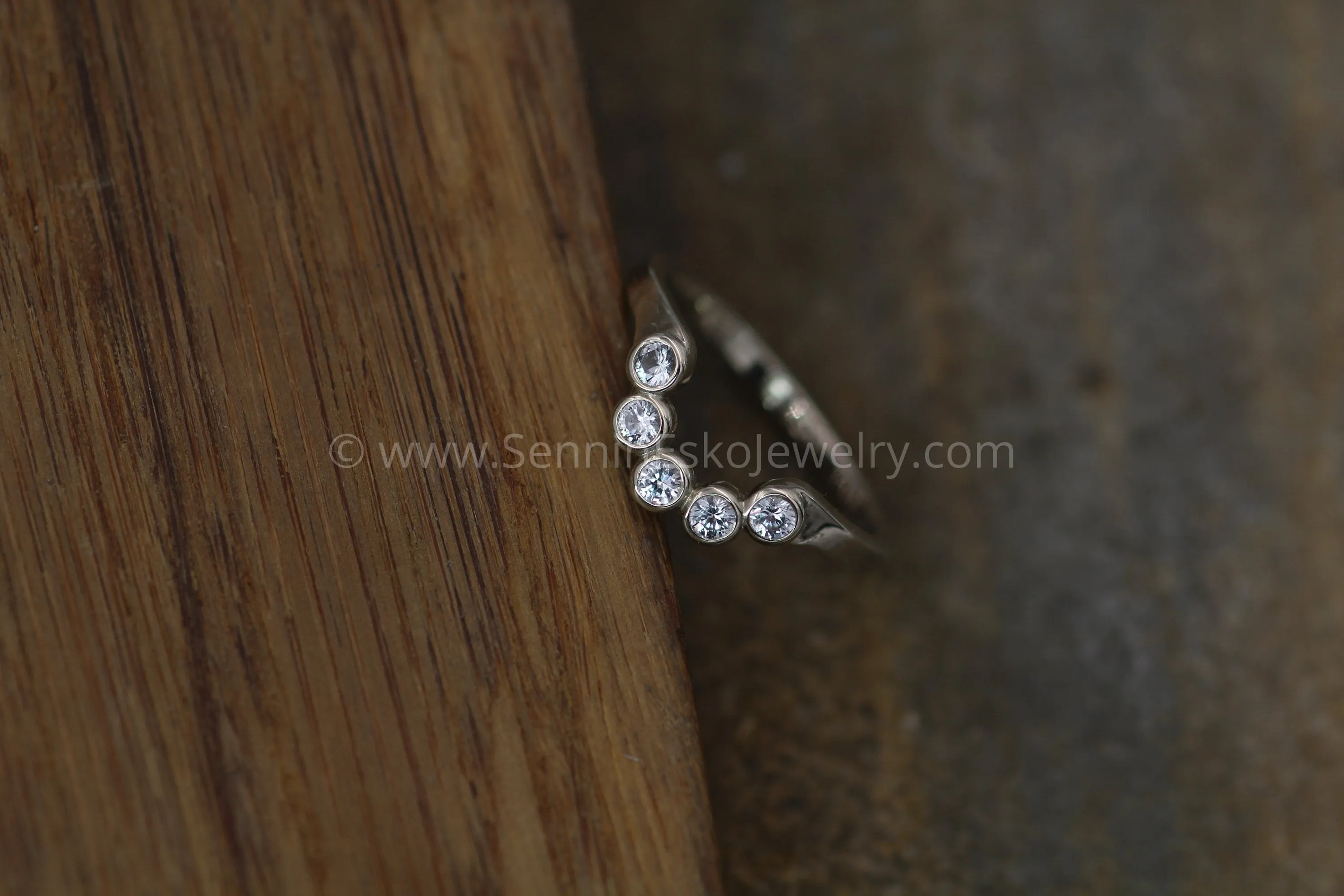 White Sapphire White Gold Half Moon Ring - Sun and Moon Ring - Sapphire Multi Bezel Ring