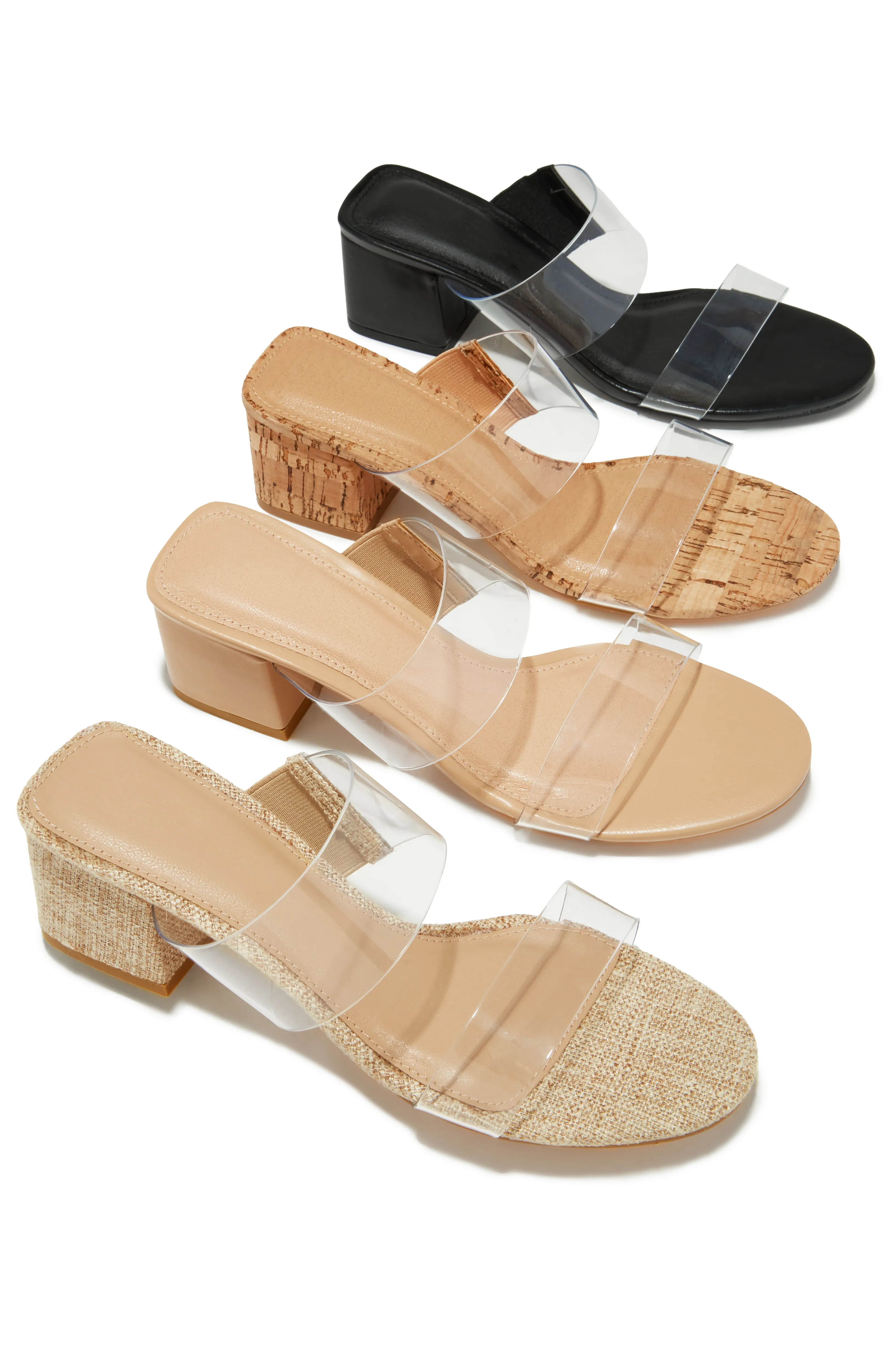 Yara Clear Strap Block Mid Heel Mules - Natural