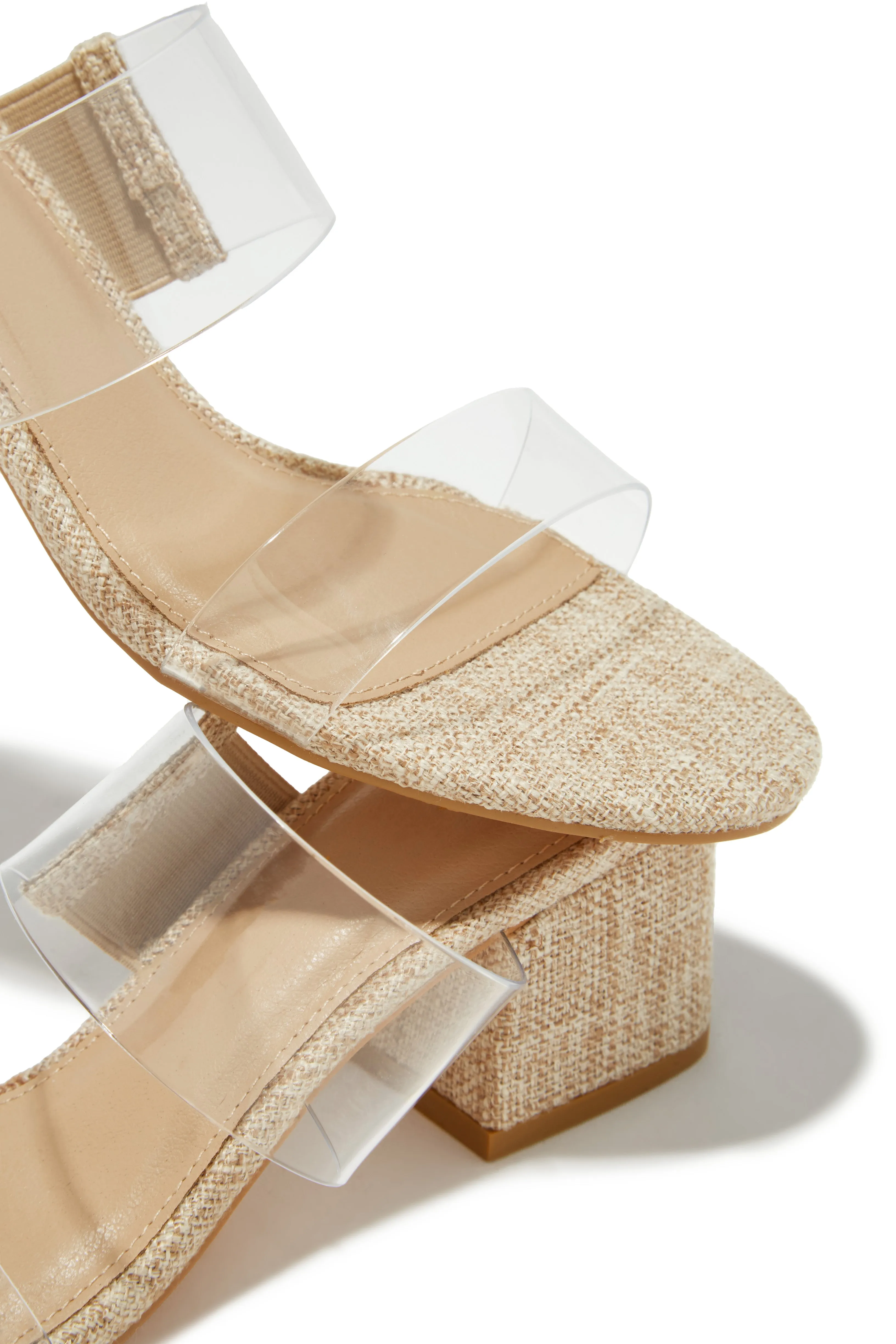 Yara Clear Strap Block Mid Heel Mules - Natural