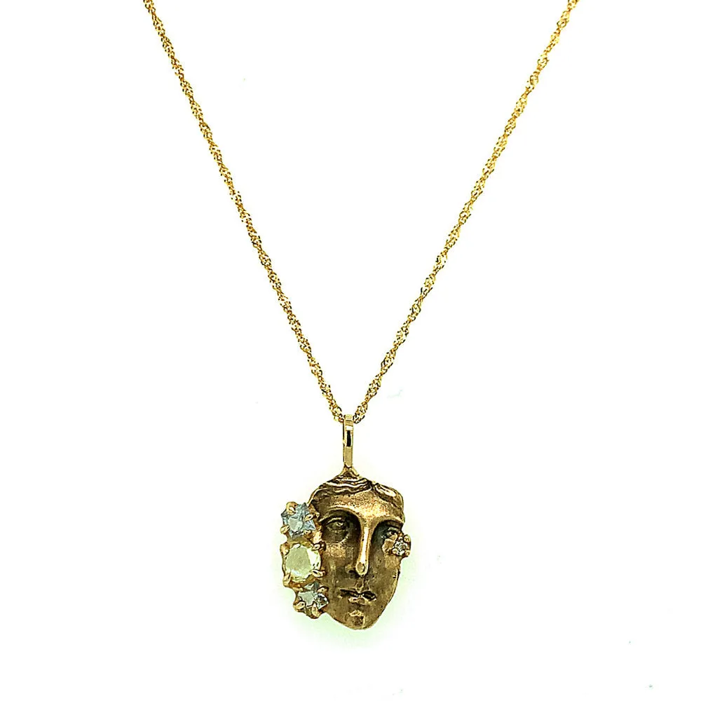 Yellow Gold Sapphire Necklace - "Mirrors & Masks"