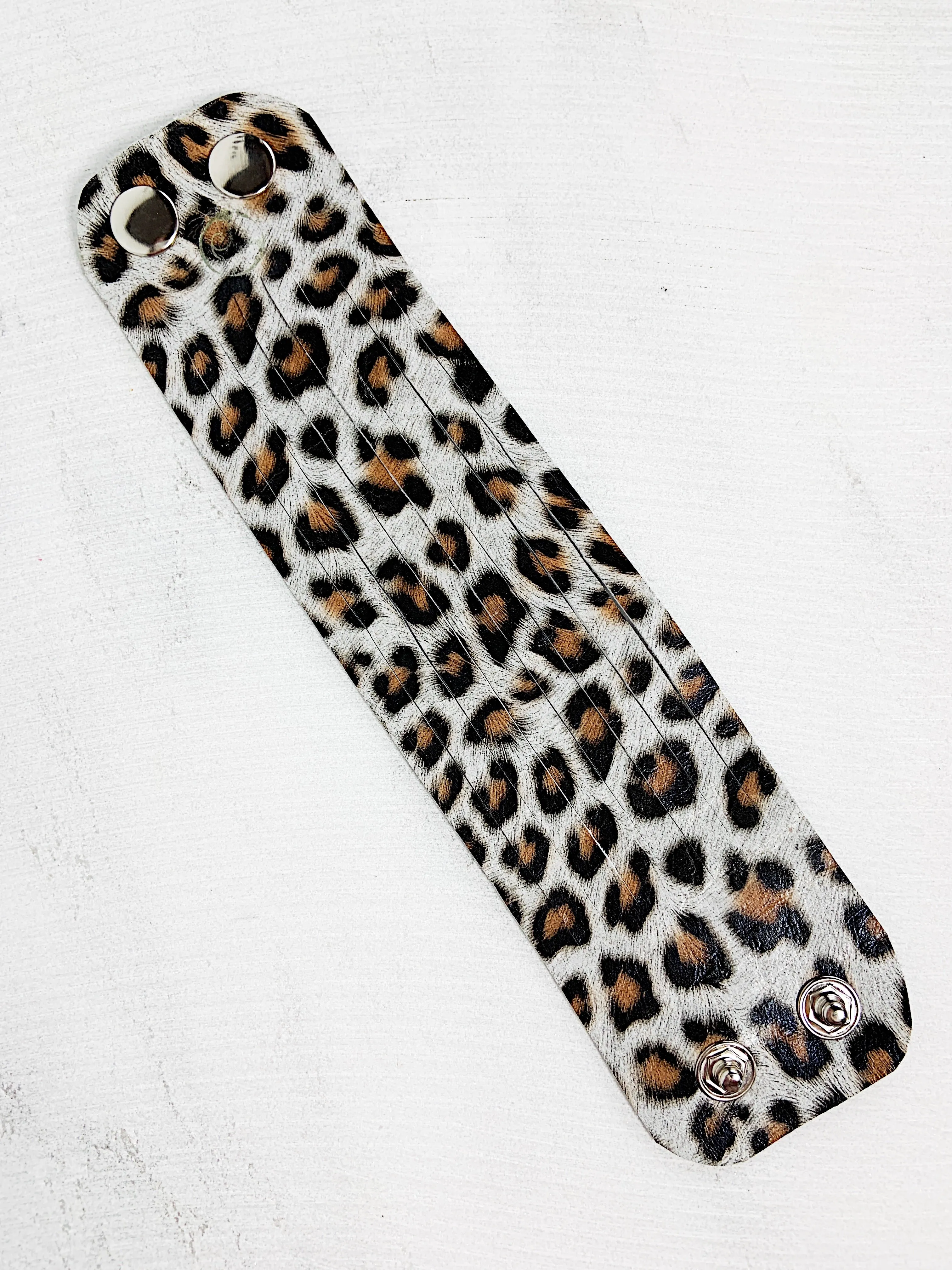 Zoe Leather Cuff Bracelet White Leopard Print